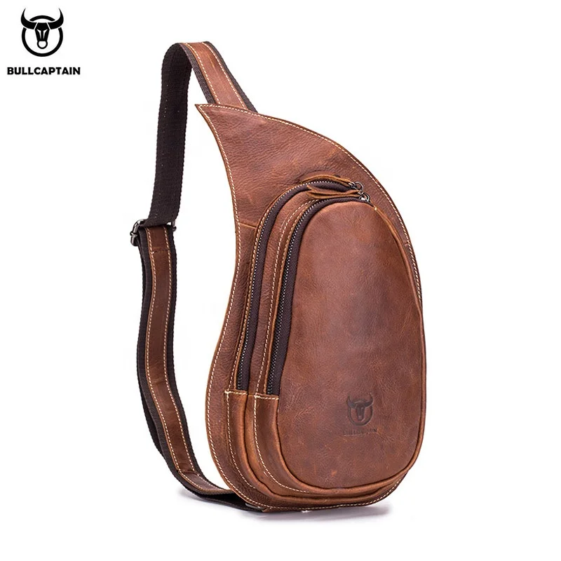 

BULLCAPTAIN Leather Crossbody Bag for Men Messenger Crazy Horse Leather Chest Bag Casual Shoulder Strap Pack 2020New Fashion