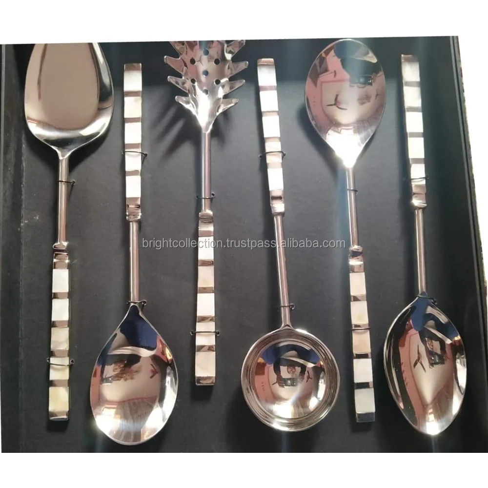 Gold Serving Utensils Set With Knot Handle Nativity Wooden Stable