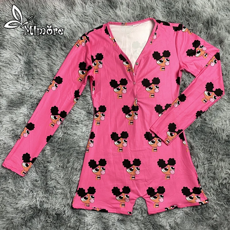 

Women Long Sleeve power girl Nightwear Shorts Jumpsuit