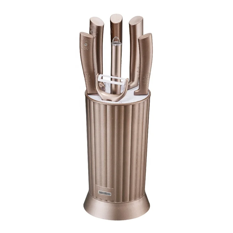 
Wholesale shining coated plastic diamond handle complete 8pcs kitchen knife set 