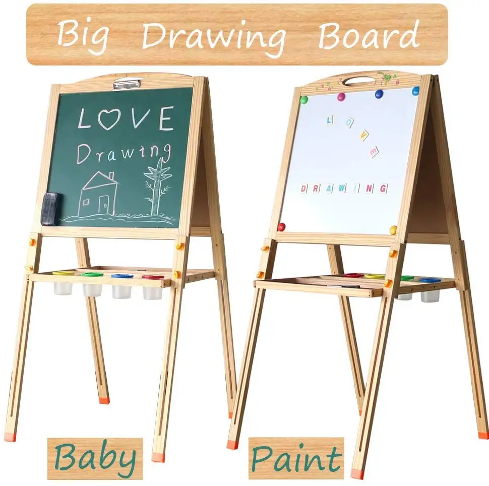 Fold Solid Easel Wood Children Double Sided Adjustable Drawing Board