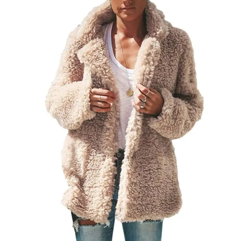 

Women Warm Elegant Coat Autumn Winter Faux Fur Plush Overcoat Casual Outerwear
