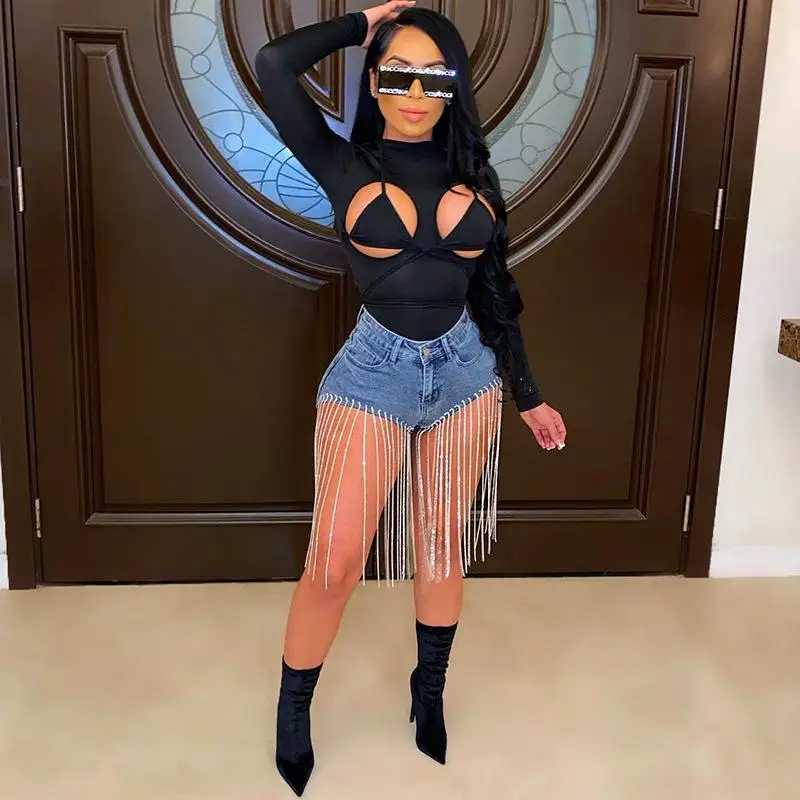 

2021 New Arrivals Women's Half High Collar Bust Hole Bandage Bra Long Sleeve Jumpsuit