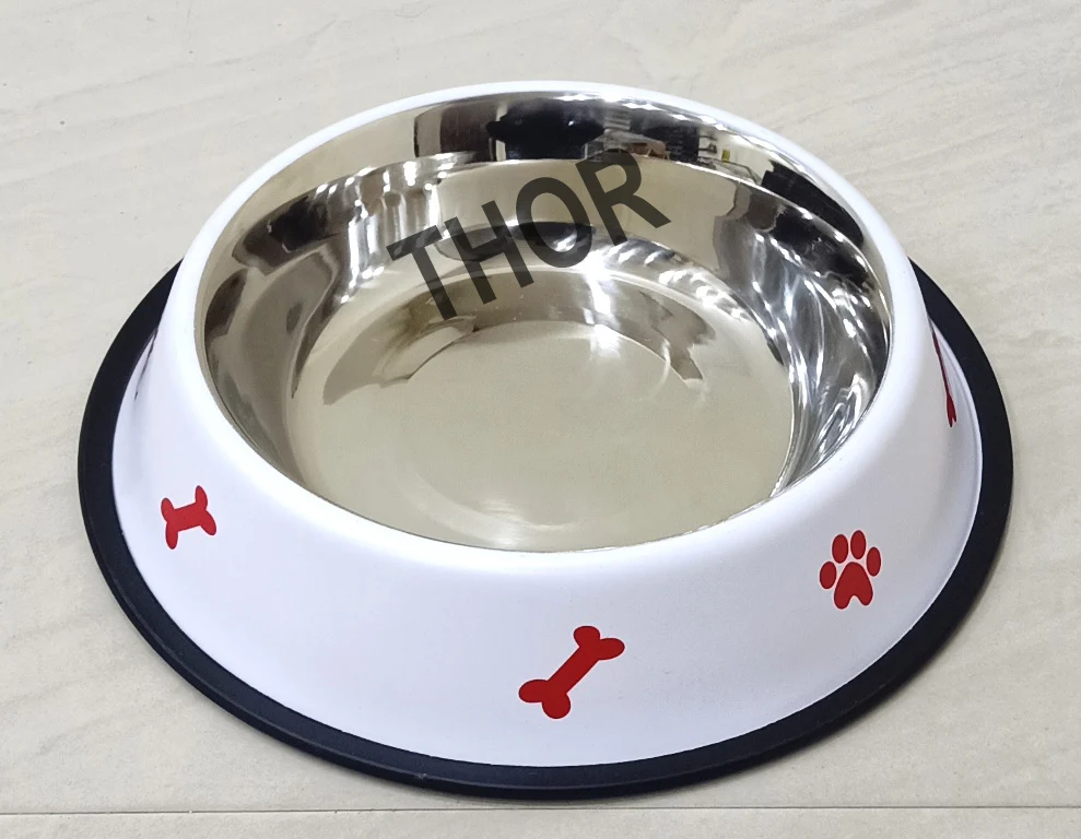 Stainless Steel Rubber Base Nospill Dog White Pet Feeder Bowl Cat
