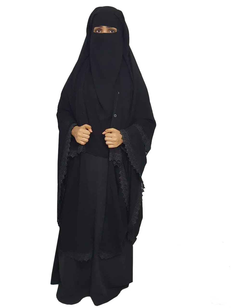 Three Layer Lace Niqab With Integrated Hijab - Buy Long Niqab,Neqab ...