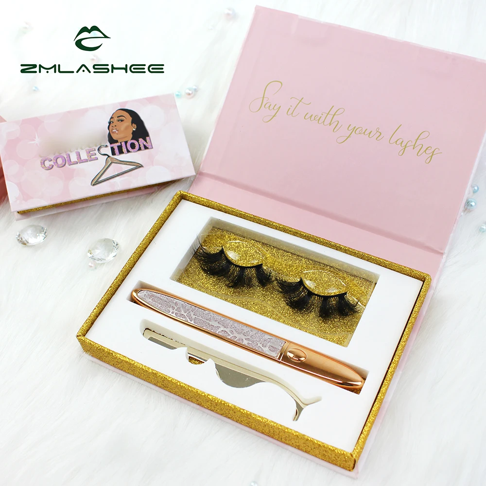 

Custom Package Box Mirror with Lash Applicators 25mm Fluffy Dramatic Lashes Eyeliner Glue Pen Set