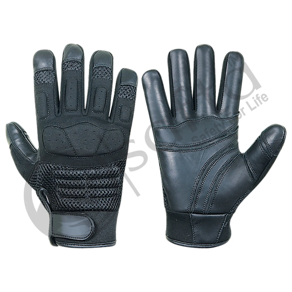 Black Leather Tactical Gloves Breathable Cut Safety Heavy Duty Work ...