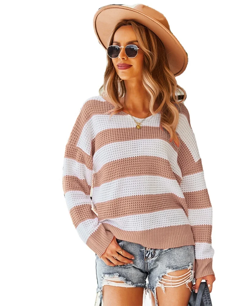 

Free Shipping Wholesale New Fashion Warm Long Sleeve Casual Women Striped Sweater