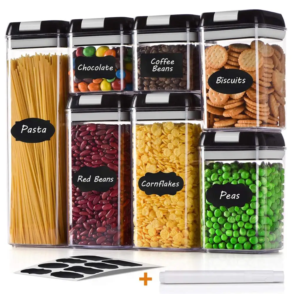 

Airtight Food Storage Container Set 7-Piece Set Durable Seal Pot Cereal Storage Containers Kitchen Cabinet Organization, Transparent