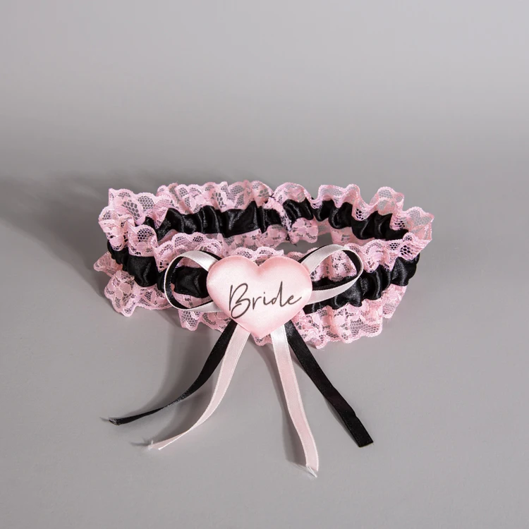 
HEN PARTY BRIDAL ACCESSORY POLYESTER GARTER   PINK AND BLACK LACE 