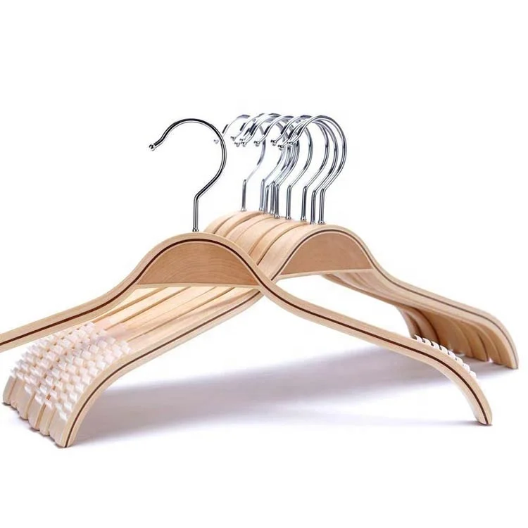 

Adjustable clips Non Slip Stripes Natural Wooden Pant Clothes Hangers, White