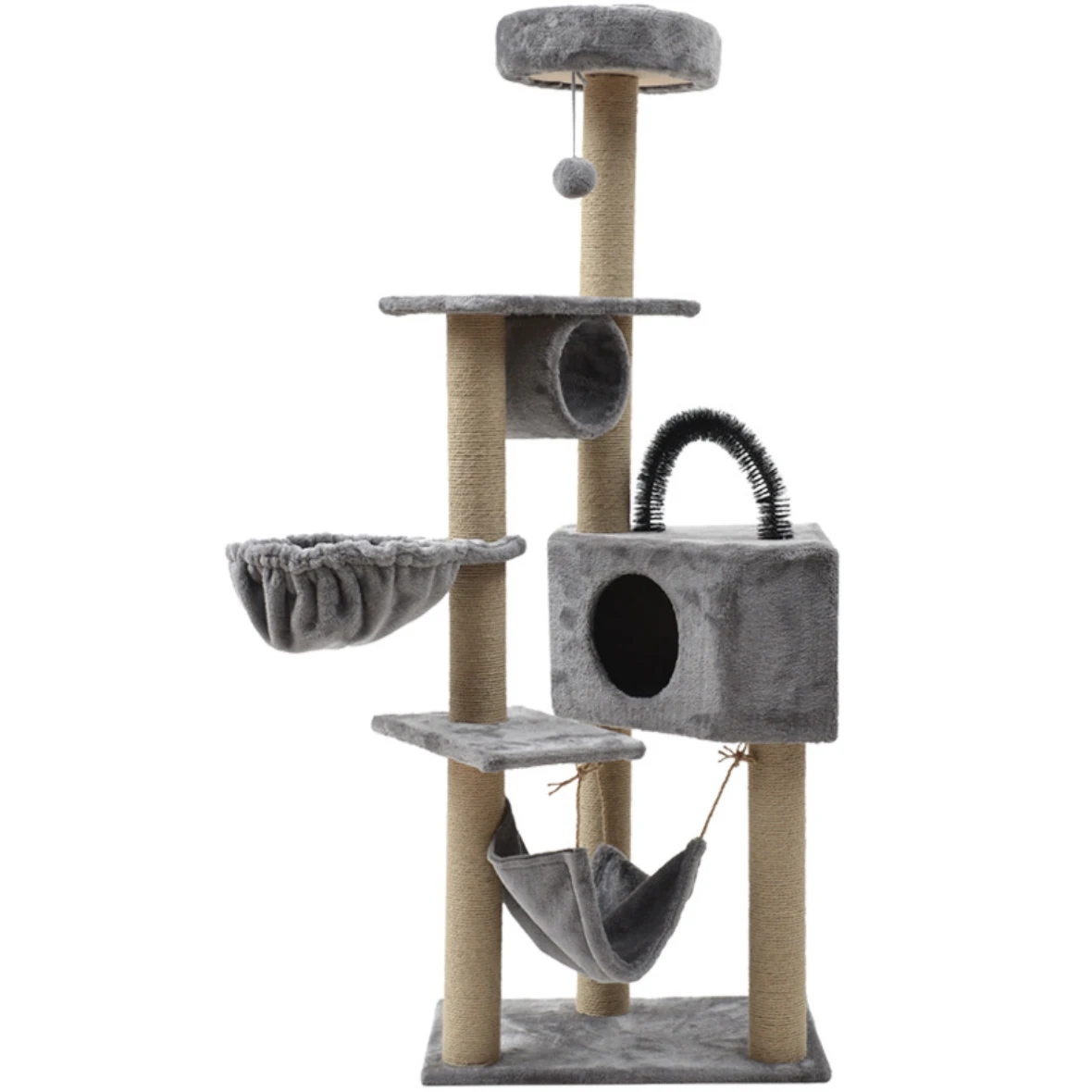 

Large cat tree 160cm tower furniture with house hammock tunnel and rubbing sisal plush cat tree scratching post, Brown/grey