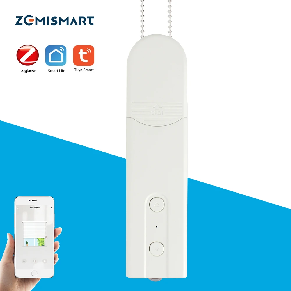 

Zemismart Tuya Zigbee Roller Shade Driver Smart Motorized Chain Roller Blinds Alexa Google Assistant SmartThings Voice Control, White