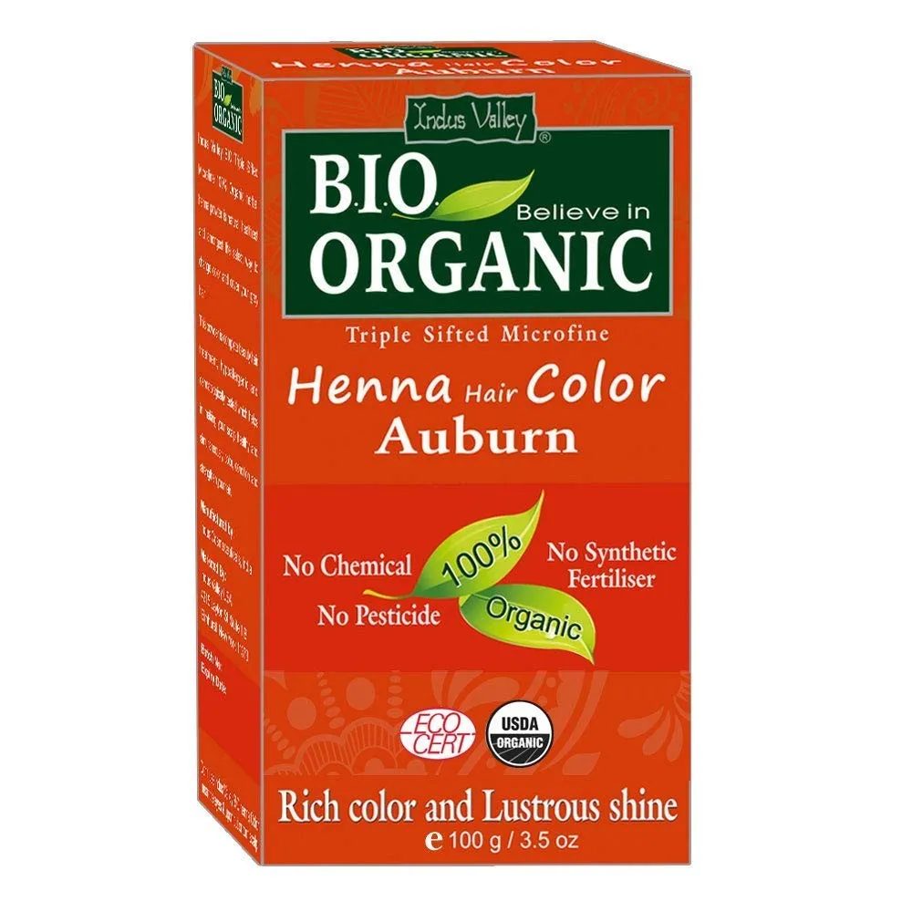 Indus Valley Bio Organic Natural Henna Powder For Hair Dye Auburn
