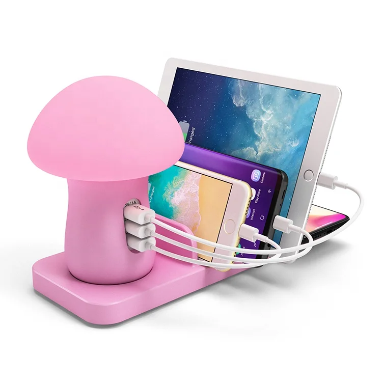 

4 in 1 Portable fast mobile phone charger station Dock Station With Desk Lamp Cell Phone Fast Wireless Charger, Pink, white