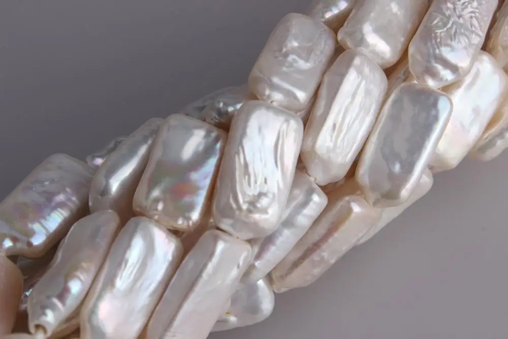 
6-9mm Rectangular Shape White Colour Natural Keshi Freshwater Loose Pearl Strand, 16