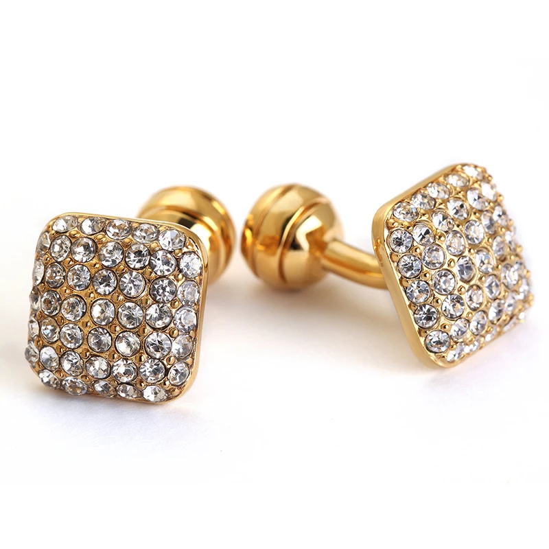 

Wholesale Jewelry Gold Plating square Shape Rhinestone Crystal Metal Cufflinks for Men Women Gift Party Stone