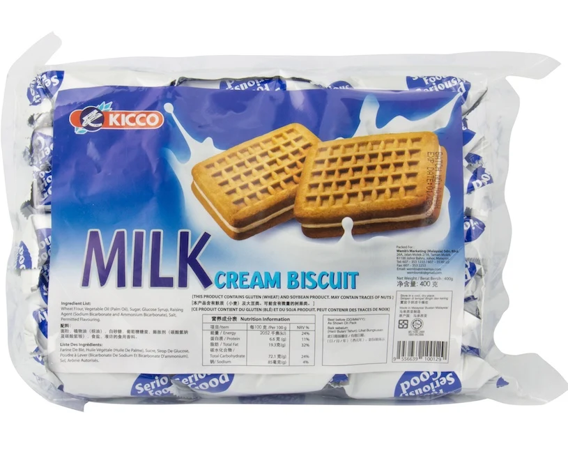 
Kicco Malaysia White Milky Coffee Cream Filled Sweet Sandwich Biscuit Halal15 months shelf life bag packaging 