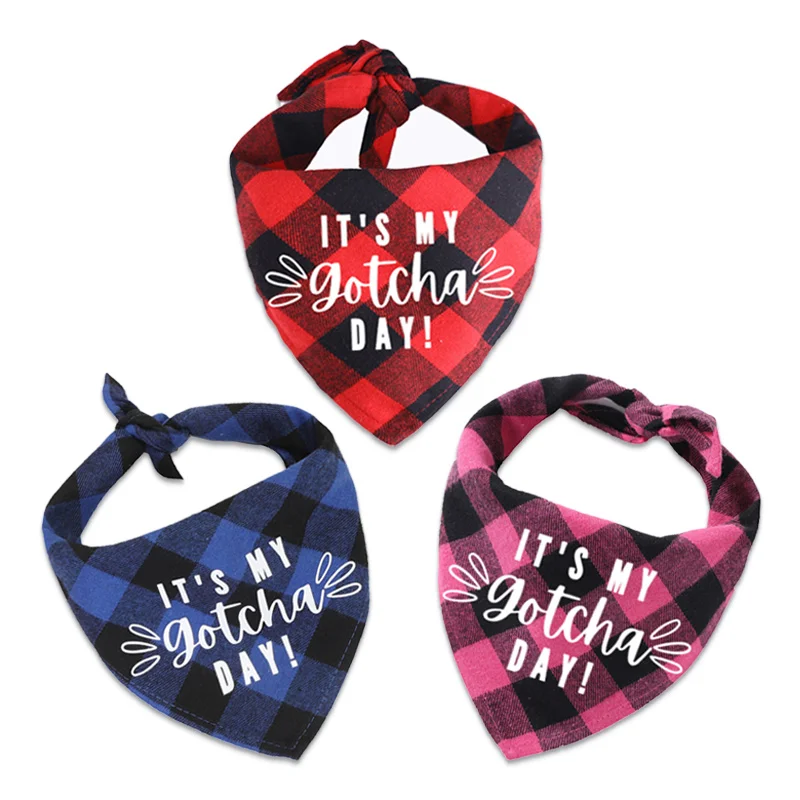 

Pet Adoption Gift Dog Birthday Bandana Pet Scarf Dog Adoption Bandana Gotcha Day Plaid Bandana, 3 colors