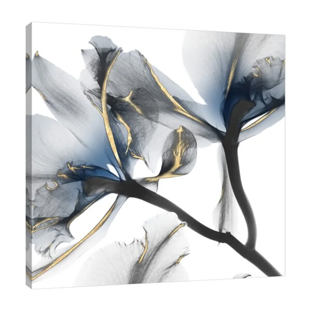 

Hand painted Beautiful flower gold foil wall art oil painting framed home goods for home office restaurant decor