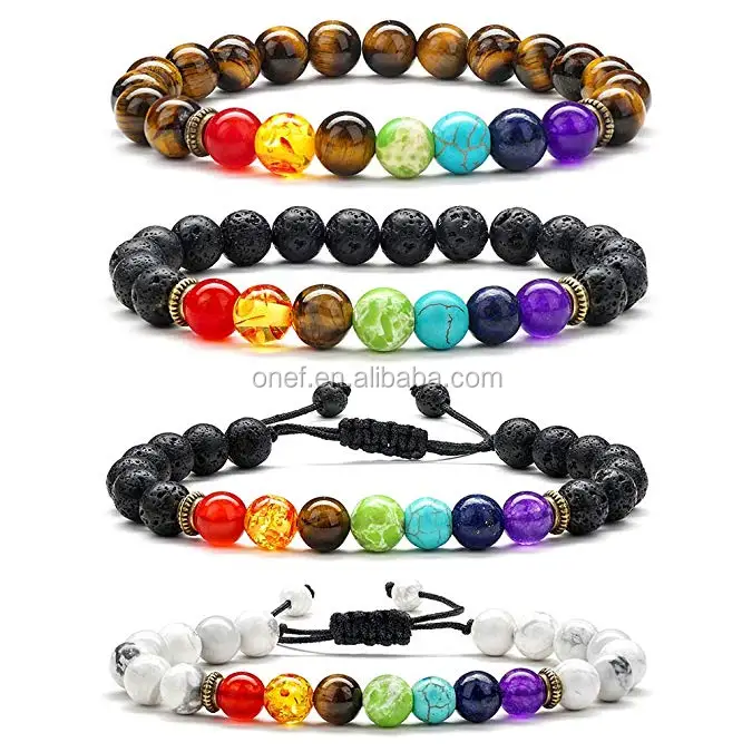 Wholesales 7 Chakra Tiger Eye Stone Bracelet Natural Gemstone Yoga Prayer Beaded Bracelet.jpg