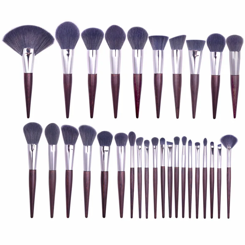 

Kuulee 30pcs Grey Synthetic Hair Wooden Handle Makeup Brush Set Women's Multitype Makeup Apply Kit