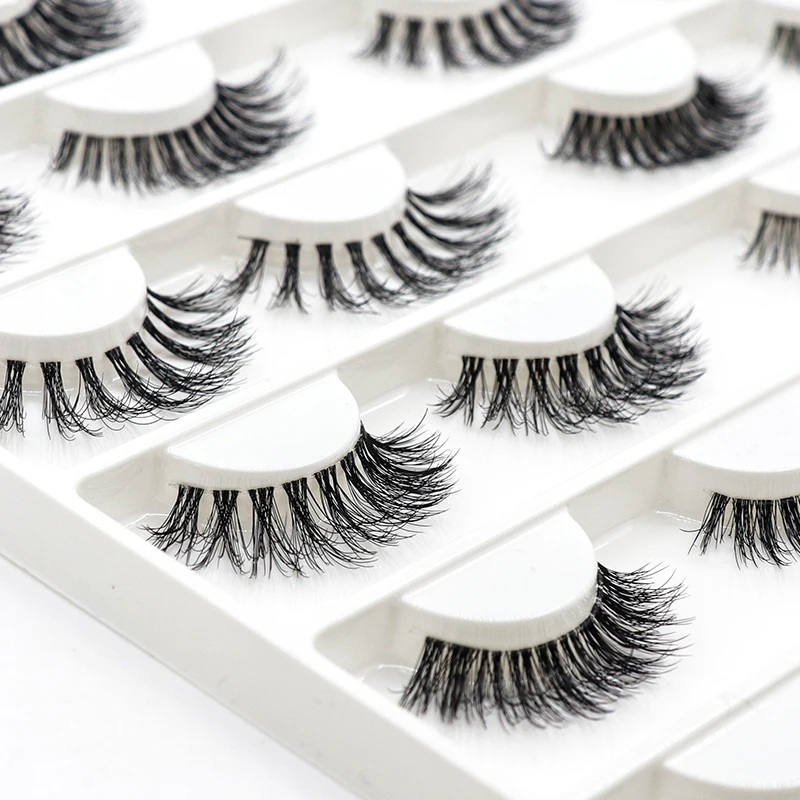 

Private Label Colored Accessories Bulk Short Strip Clear Band Handmade Diy Gift Wispy 3D Mink Fake Lash Eyelashes Wholesale, Black