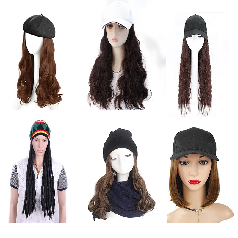 

MYSURE wig caps hat synthetic hair baseball cap beanie hat with wig hat with hair wig, Custom color