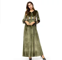 

Muslim women long sleeves velvet embroidery Dubai Dress maxi abaya jalabiya islamic women clothing robe kaftan Moroccan 7221#