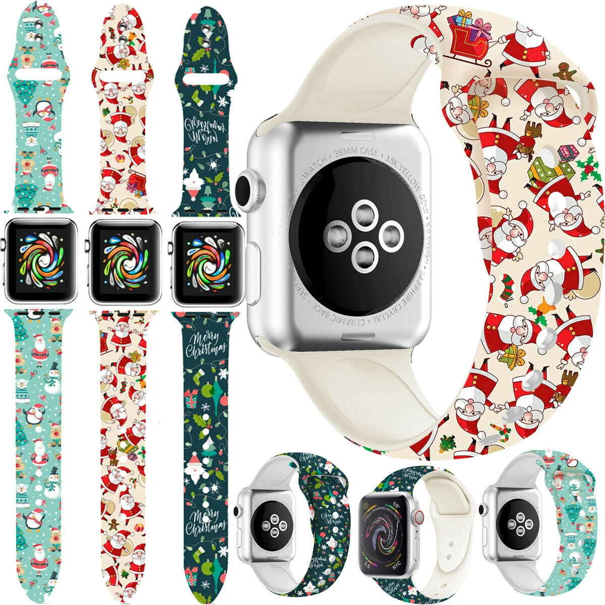 

Christmas Hot Sale Watch bands Silicone watch strap for apple watch band 30MM 40MM 42MM 44MM with S/M and L/XL for iwatch, Multi colors