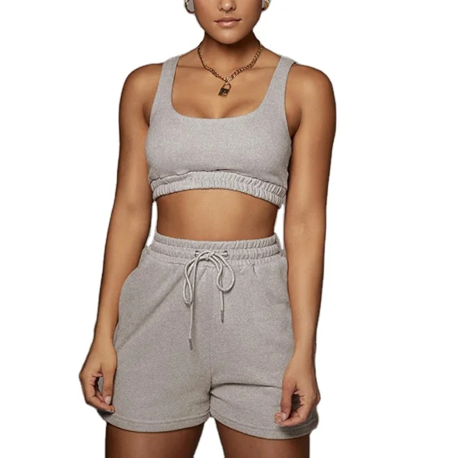 

Slim sports vest design two piece short tracksuit set for women