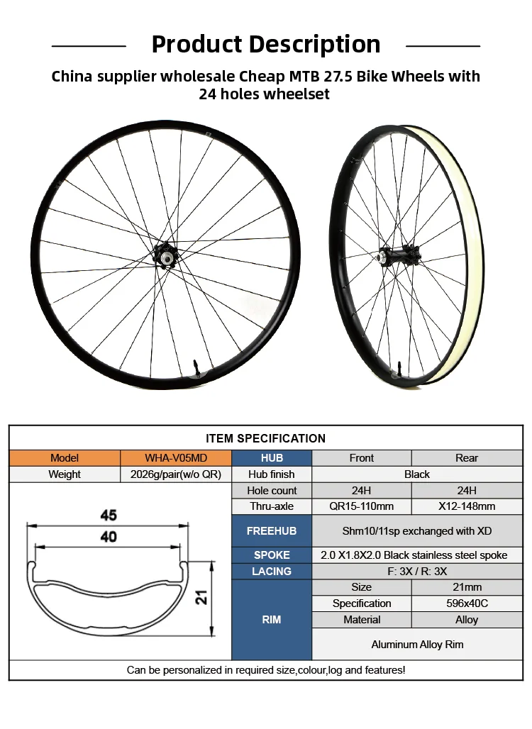 China Supplier Wholesale Cheap Mtb 27.5 Bike Wheels With 24 Holes ...