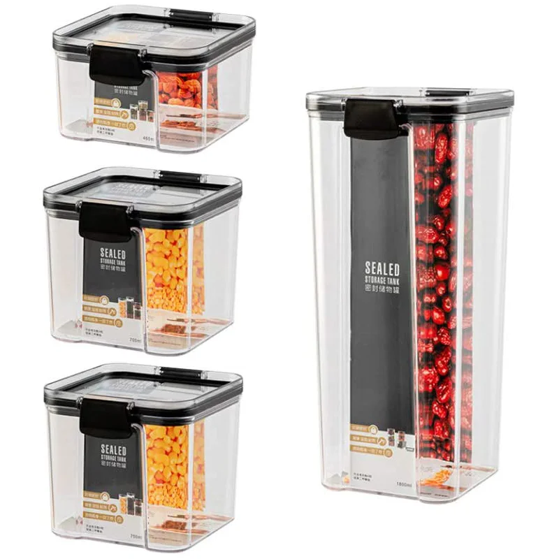 

Wholesale 0.46L-1.8L BPA Free Food Storage Container Kitchen Organizes Airtight Cereal Container Set Sealing Cereal Storage Box