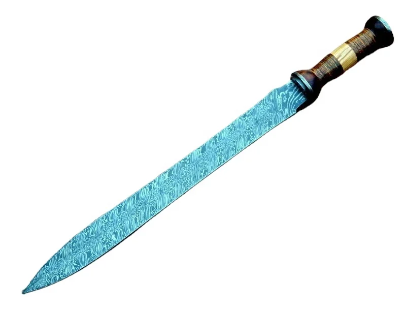 
Damascus Steel Twist Pattern Hunting Sword with Wood Handle 