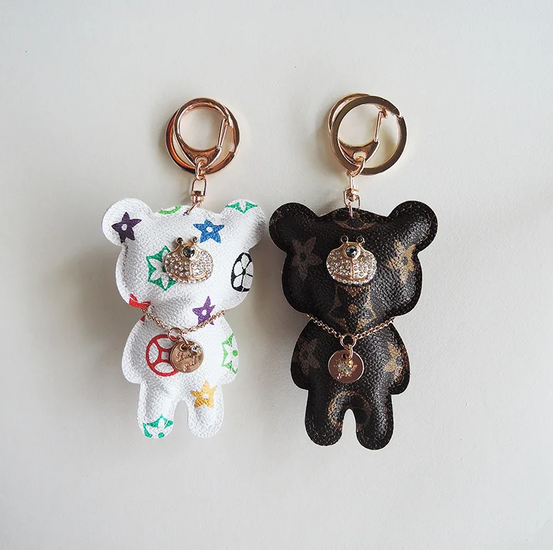 

Luxury Pattern Bear KeyChain Fashion Key Ring Leather Charm Key Holder, Colorful