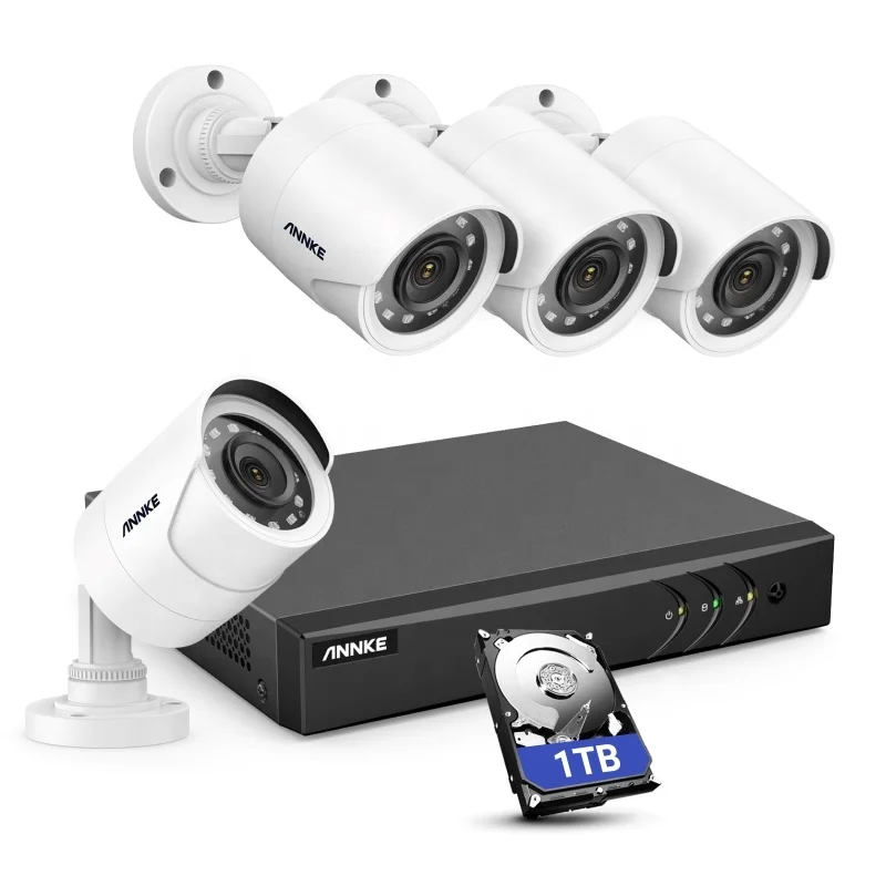 

ANNKE 8CH 5MP H.265+ 5 in 1 DVR Security Camera System 4pcs 1080p HD Outdoor Security Camera With 1TB HDD