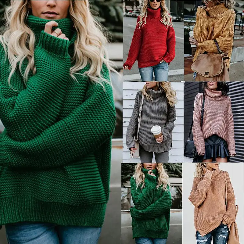 

Autumn And Winter Knit Sweater Thick Line Long-sleeved Turtleneck Pullover Women