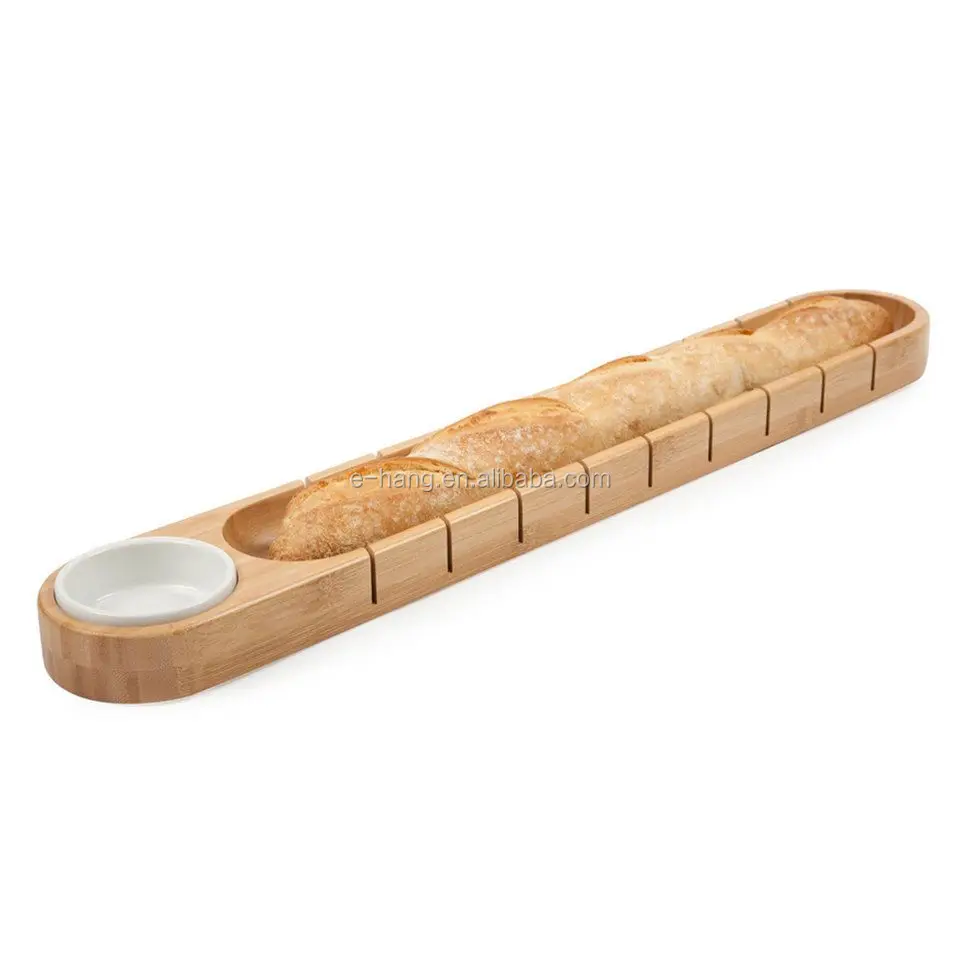 2021 New Design French Bread Board With Dipping Bowl Bamboo Bread