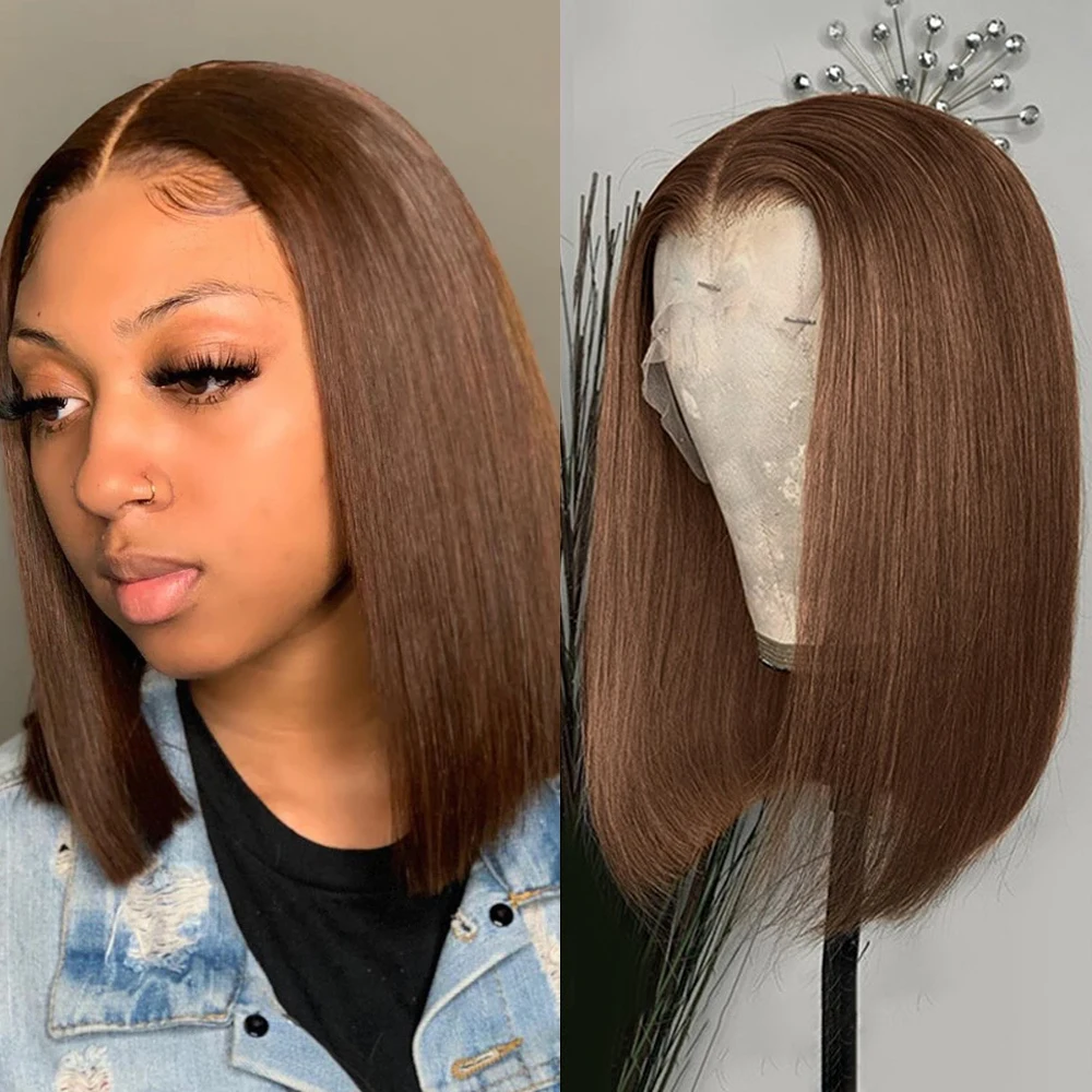 

Hot Sale 260 $63 color 4 T lace bob wig For Black Women Human Wig, Brown