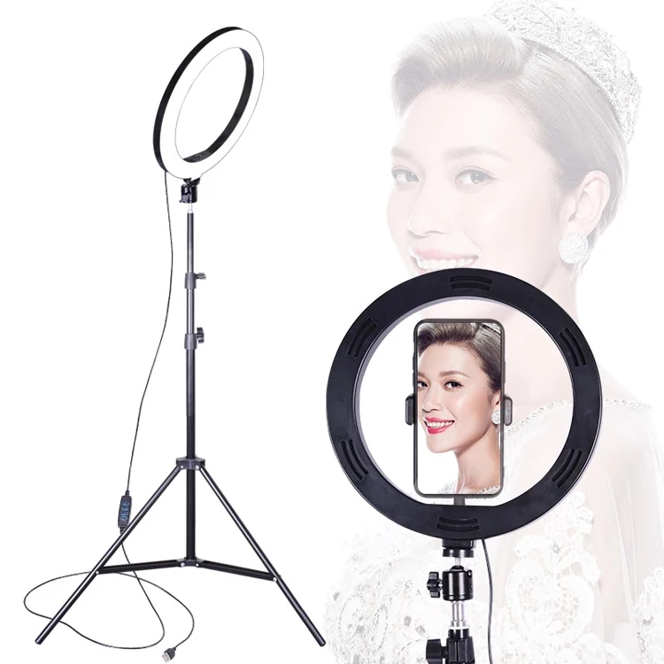 

Rechargeable Led light ring for video recording Portable Holder Cell Charging Selfie Camera Dimmable 13 14'' LED Ring Light, Black