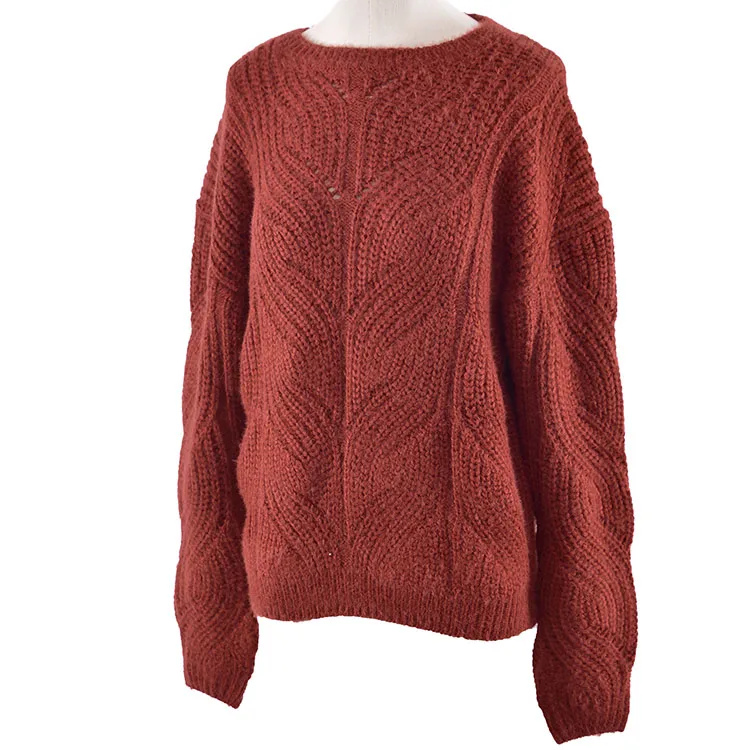 

Ladies Autumn fluffy casual drop shoulder long sleeve Boatneck Chunky Cable-Knit Sweater Pullovers