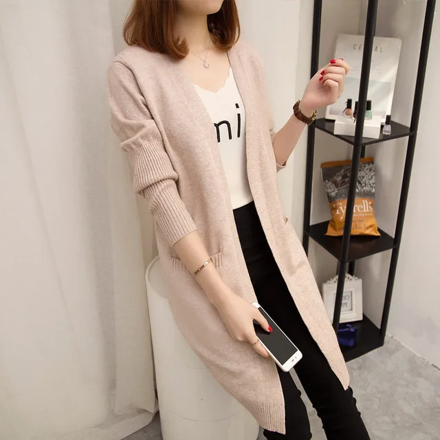 

Winter autumn fashion long sleeve plain long coat casual ladies cardigan sweaters