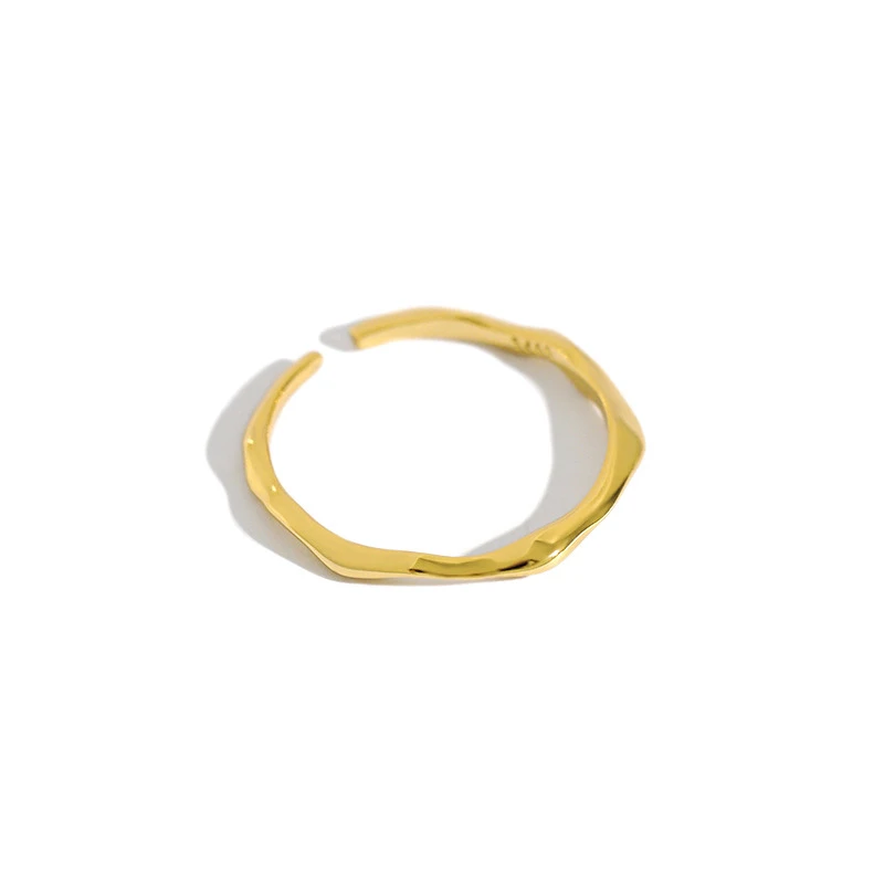 

H-R981 New Arrivals Special Pure Silver Cold Wind Extremely Simple Irregular Face Thin Gold Plated Open Female Ring