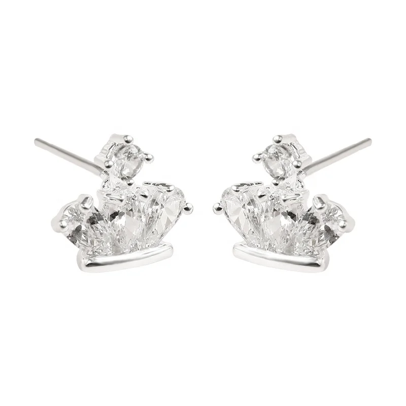

Simple and small S925 sterling silver micro-inlaid crown zircon Stud Earrings