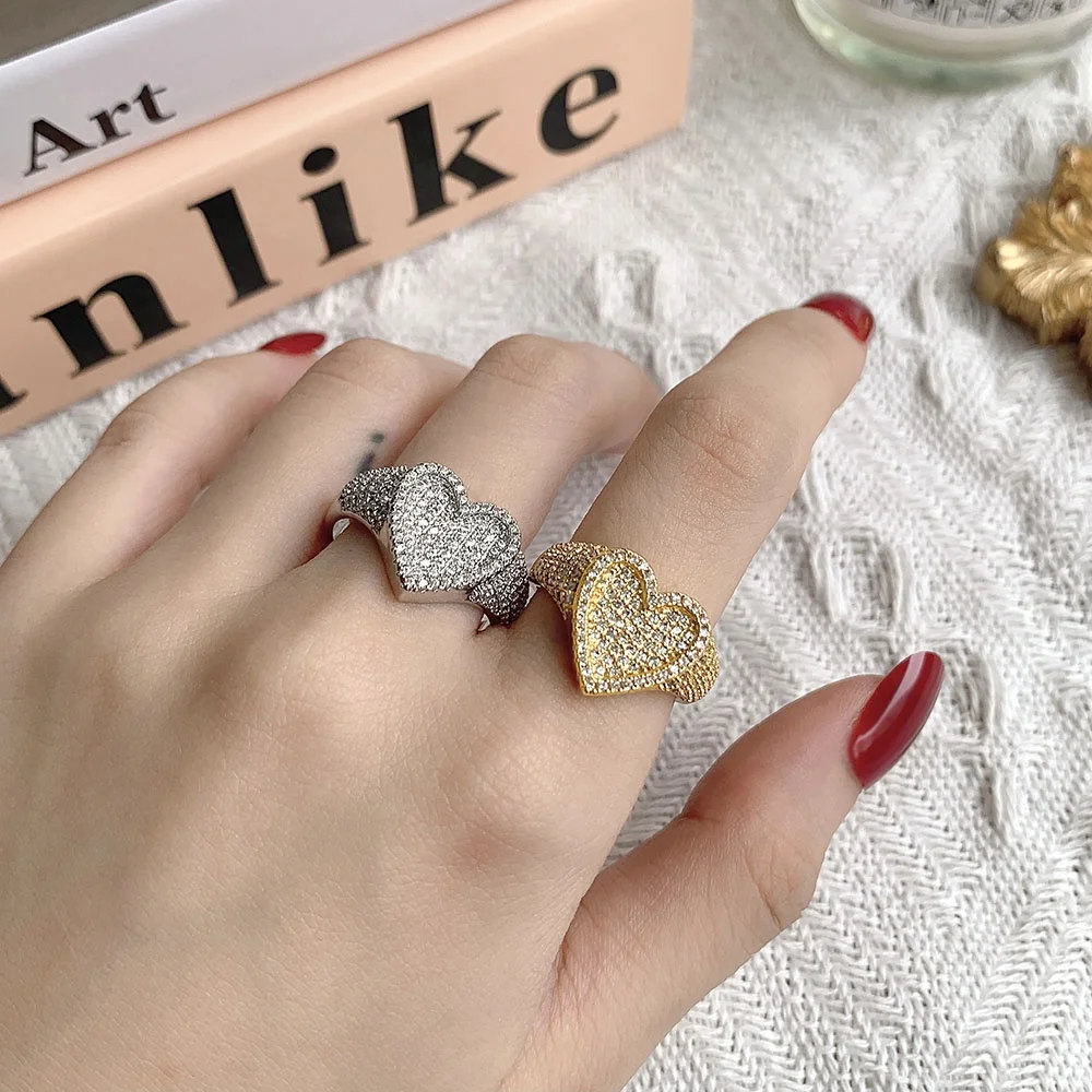 

Personalized Icy Cubic Zirconia Ring 18K Gold Plated Jewelry Heart Rings