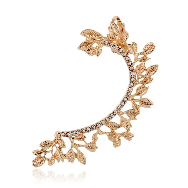 

Fashion statement Alloy Punk Full Rhinestone diamond Crystal Leaf Ear Cuff Clip stud Earrings