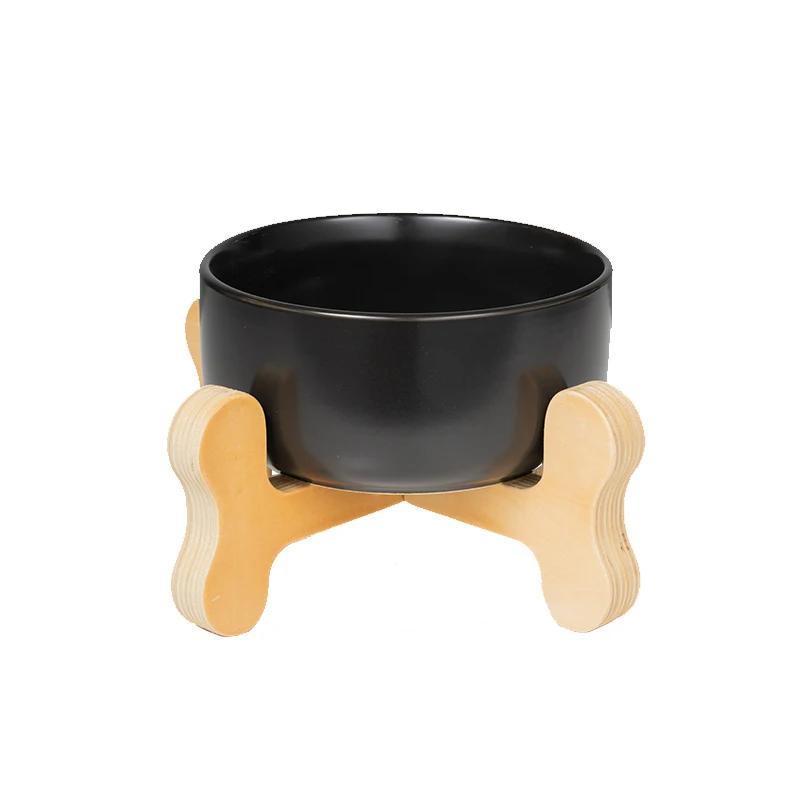 

Wholesale Pet Feeding Bowl High Temperature Strengthened Ceramics Cat Dog Bowl with wood frame, White/black/yellow/blue/green/pink