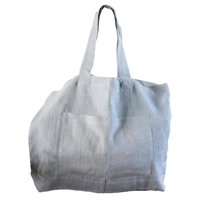 

Shopping Quality Fashion Summer Light Blue Big Linen Eco Friendly Washed Market Tote Beach Bag