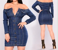 

2019 Fall Clothing for Women Off Shoulder Ladies Jeans Fabric Denim Dress