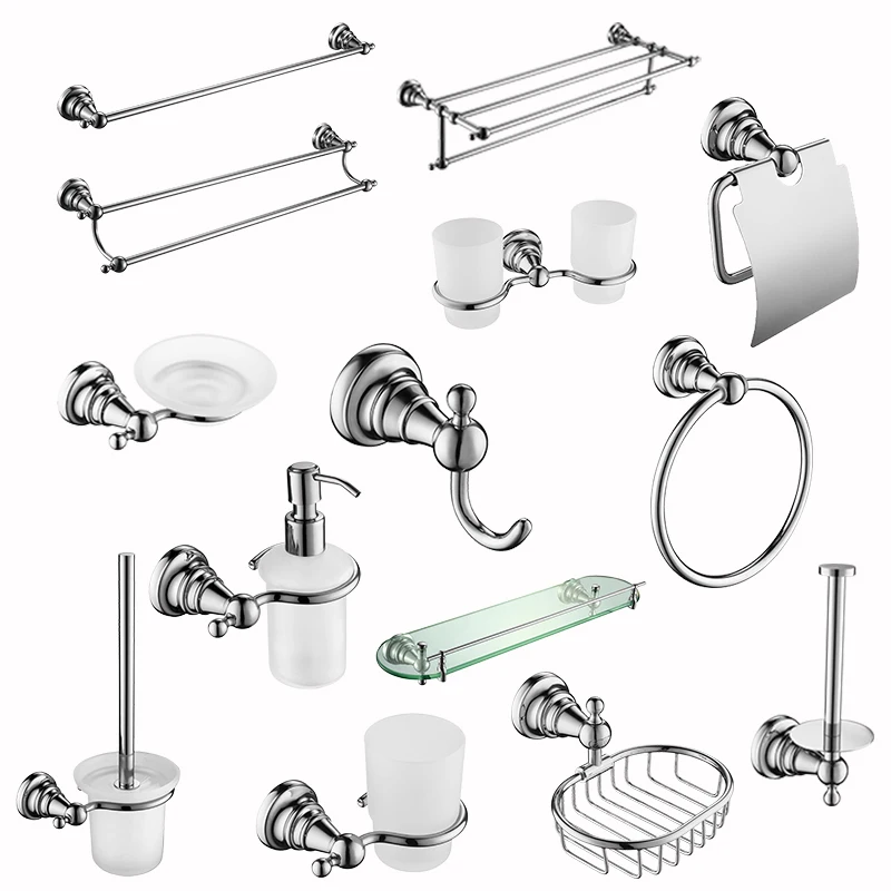 

Hot selling zinc alloy chrome plated toilet sanitary ware bathroom set Carved pattern bathroom bathroom fittings